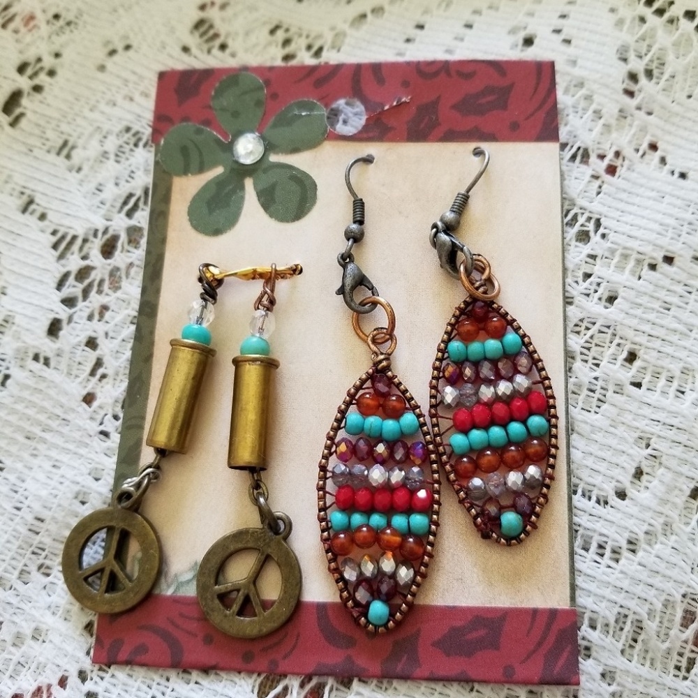 Sale Brass Boho earrings 2 pair, vintage look